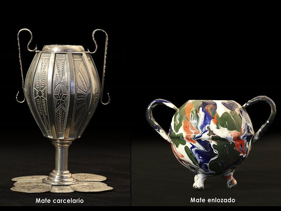 Mate de artesanía carcelaria y mate enlozado