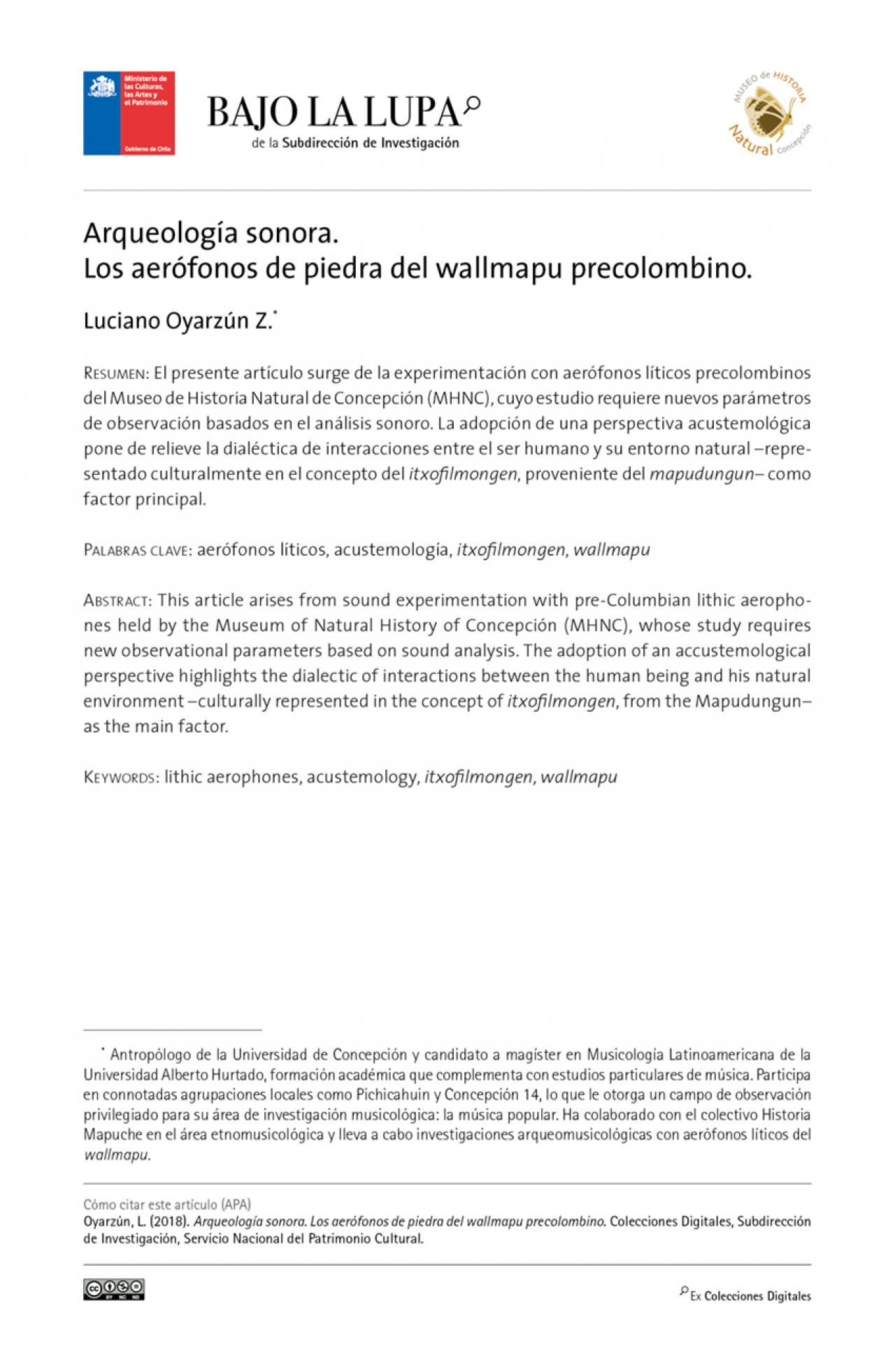Arqueología sonora. Los aerófonos de piedra del wallmapu precolombino.
